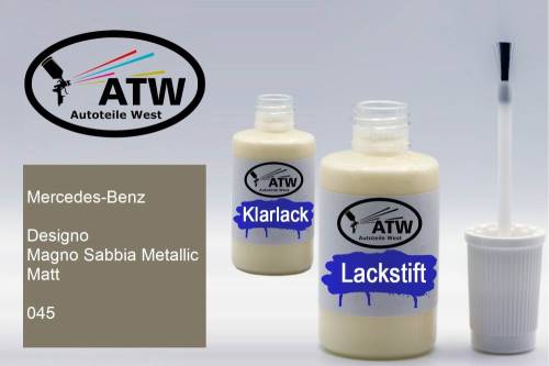 Mercedes-Benz, Designo Magno Sabbia Metallic Matt, 045: 20ml Lackstift + 20ml Klarlack - Set, von ATW Autoteile West.